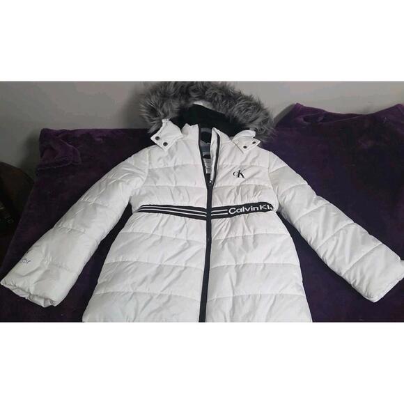Calvin Klein Girl's Hooded Faux Fur Puffer Jacket With Fleece Lining Size M 8/10 - Picture 1 of 9